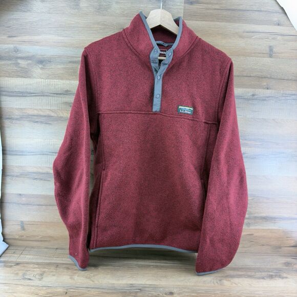 LL Bean Size M Pullover  Slightly Fitted Heather Red 1/4 Snap Fleece Men… - Picture 3 of 10